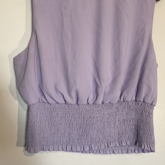 She & Sky | Lavender Sleeveless High Neck Semi Cropped Smocked Top - Picture 3 of 8